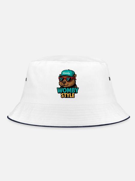 Womby Style Biber mit Sonnenbrillen - Bucket Hat - Weiß/Navy - Vorne
