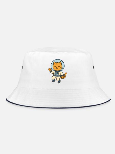 Astrokatze - Bucket Hat - Weiß/Navy - Vorne