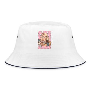 Cat Lady Katzen Frau Mädchen I Love Cats Lustig - Bucket Hat - Weiß/Navy - Vorne