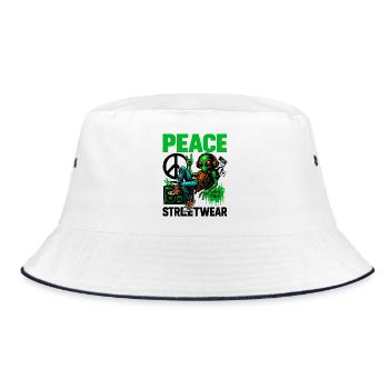 Alien with Peace Boombox - Bucket Hat - white/navy - Front