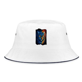 Mystical lynx wildcat in firelight - Bucket Hat - white/navy - Front