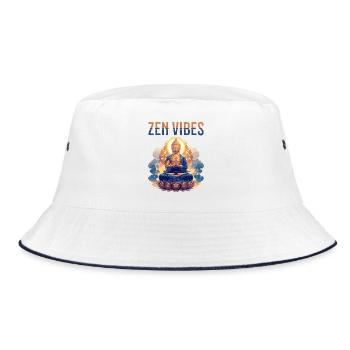 Buddha Buddhism Religion Spiritual Meditation - Bucket Hat - white/navy - Front
