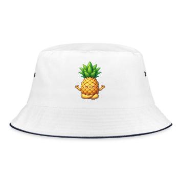 Süßer Ananas Cartoon Yoga Meditation Entspannung - Bucket Hat - Weiß/Navy - Vorne