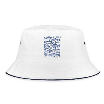 Vintage Fische Retro Trend 2025 Angeln Fisch - Bucket Hat - Weiß/Navy - Vorne