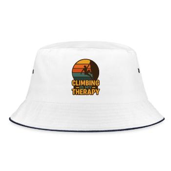 Klettern Meine Therapie – Retro Climbing Design - Bucket Hat - Weiß/Navy - Vorne