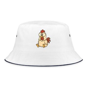 Cute Confused Chicken Cartoon with Googly Eyes - Bucket Hat - white/navy - Front