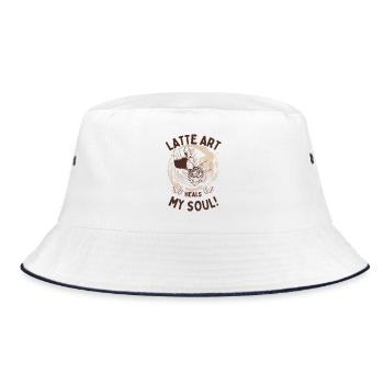 Latte Art Heals My Soul – Barista Coffee Design - Bucket Hat - Weiß/Navy - Vorne