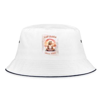 Chill, Relax & Capybara - Bucket Hat - Weiß/Navy - Vorne