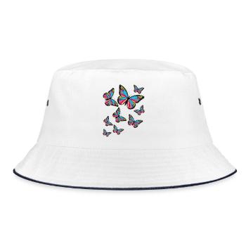 Bunte Schmetterlinge. - Bucket Hat - Weiß/Navy - Vorne