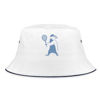 Minimalist Penguin Tennis Backhand Player - Bucket Hat - white/navy - Front