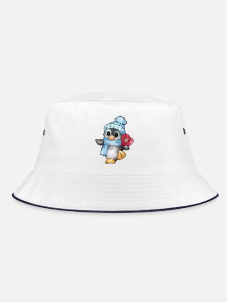 Pinguin mit Herz - Bucket Hat - Weiß/Navy
