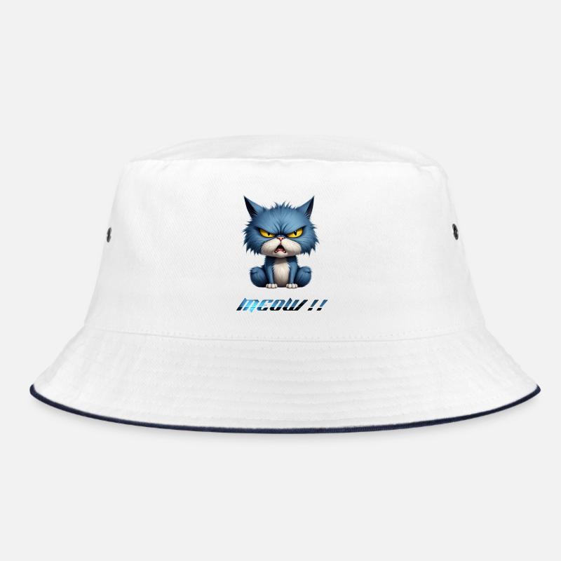 Angry Blue Cat Pixel Meow - Bucket Hat - white/navy