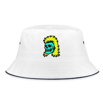 Vokuhila Skull - Bucket Hat - Weiß/Navy - Vorne