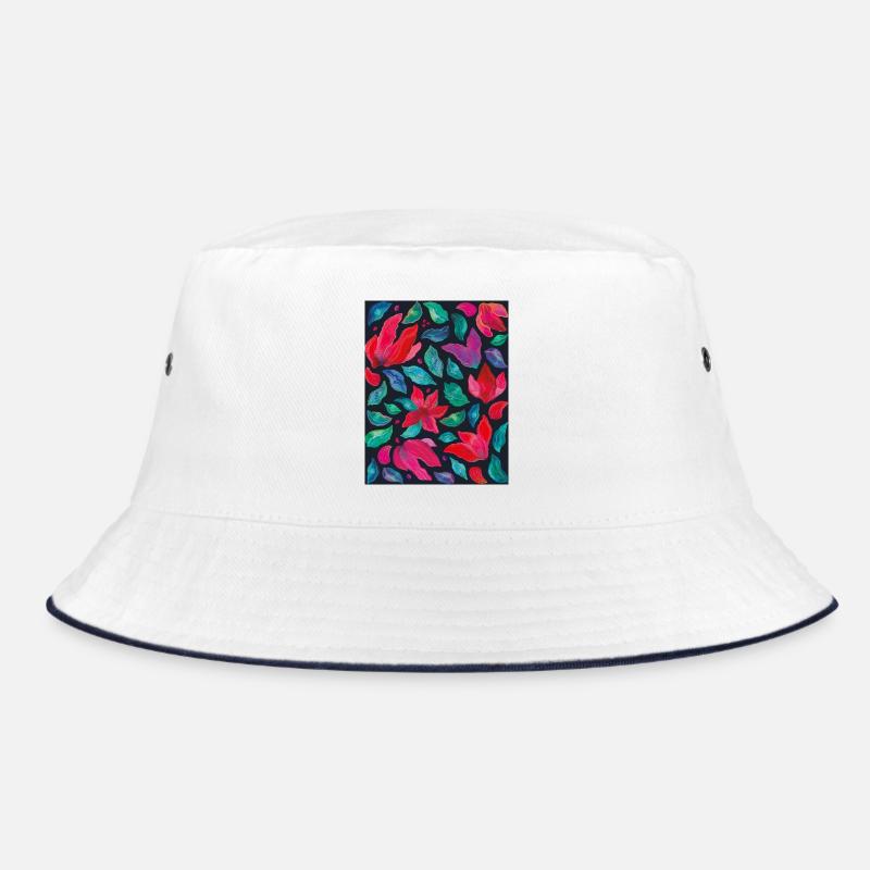 Lebendige Blumen auf dunklem Hintergrund Bucket Hat