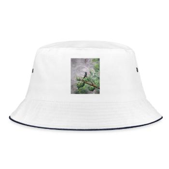 Hummingbird Perched on Leafy Branch - Bucket Hat - white/navy - Front