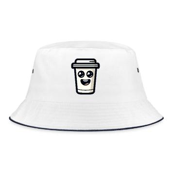 Happy Coffee Mug with Smile and Caricature - Bucket Hat - white/navy - Front