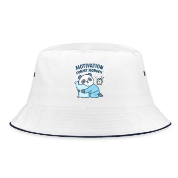 Kuschelpanda mit Motivationsspruch - Bucket Hat - Weiß/Navy - Vorne