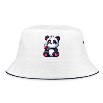 Süßer Panda Rotwein Weinliebhaber Cartoon Weinbau - Bucket Hat - Weiß/Navy - Vorne