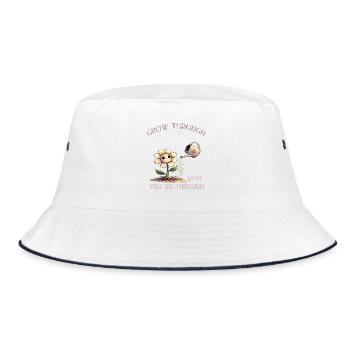 Strength through crises – flower symbolism - Bucket Hat - white/navy - Front