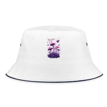 Mystische Pilzgalaxie im Neonlook - Bucket Hat - Weiß/Navy - Vorne