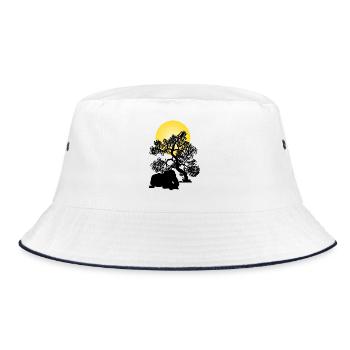 Yellow moon over tree silhouette - Bucket Hat - white/navy - Front