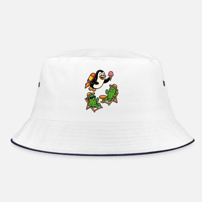 Jetpack Pinguin - Bucket Hat - Weiß/Navy