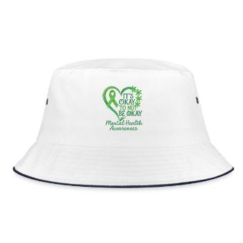 Mental Health Awareness Green Ribbon Design - Bucket Hat - white/navy - Front