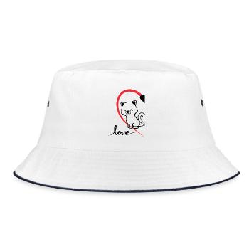 Katze mit der Aufschrift Liebe halbes Herz - Bucket Hat - Weiß/Navy - Vorne