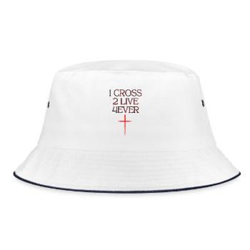Cross and Immortality Motif - Bucket Hat - white/navy - Front