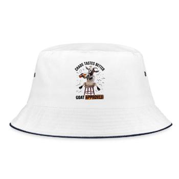 Ziege auf Hocker trinkt Bier - Bucket Hat - Weiß/Navy - Vorne