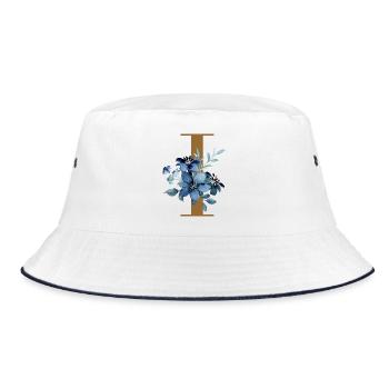 Florales I – Goldener Buchstabe mit Blüten - Bucket Hat - Weiß/Navy - Vorne