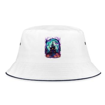 Mondschein-Spukschloss mit Fledermäusen - Bucket Hat - Weiß/Navy - Vorne