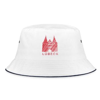 Lübeck Holstentor – Urban Sketch Design - Bucket Hat - Weiß/Navy - Vorne