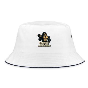 Gorilla Kraft Protein Shake Fitness Gym Strength - Bucket Hat - white/navy - Front