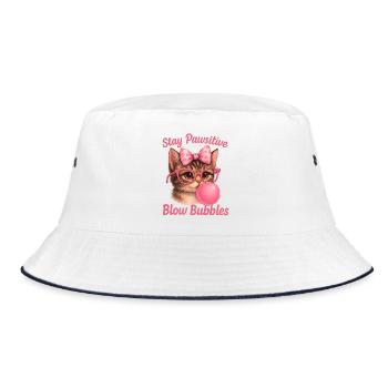 Cute Cat - Stay Pawsitive Blow Bubbles - Bucket Hat - white/navy - Front