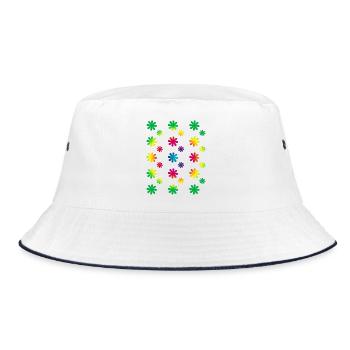 bunte Blumen - Retro - Regenbogenblüten Muster - Bucket Hat - Weiß/Navy - Vorne