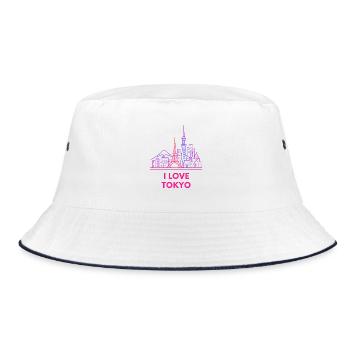 Tokyo Neon Skyline Liebe Japan Silhouette  - Bucket Hat - Weiß/Navy - Vorne