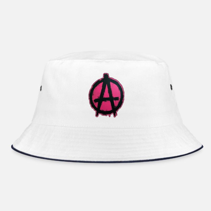 Pink Anarchy auf schwarzem Kreis Bucket Hat