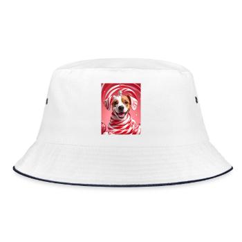 Christmas Candy Cane Dog - Bucket Hat - white/navy - Front