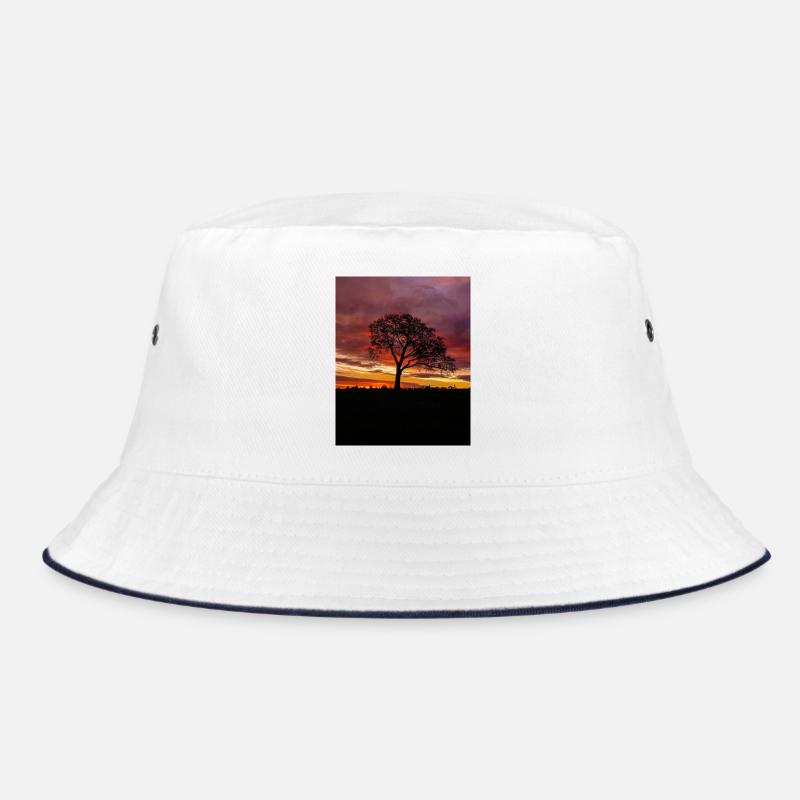Colourful Sunrise Sky lonely Tree silhouette - Bucket Hat - white/navy