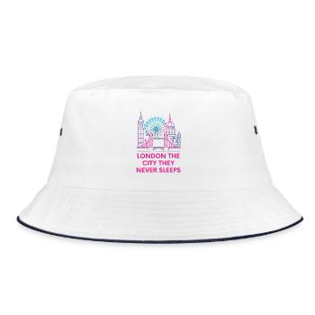 London Neon Skyline Nightlife - Bucket Hat - Weiß/Navy - Vorne