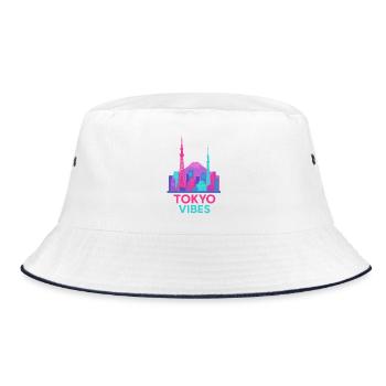 Tokio Vibes Neon Skyline Silhouette Stadt  - Bucket Hat - Weiß/Navy - Vorne