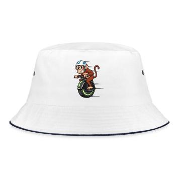 Funny Chimpanzee Unicycle Racer Stuntman Motorcycle - Bucket Hat - white/navy - Front