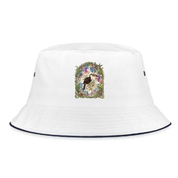 Tropischer Toucan im Blumengarten - Bucket Hat - Weiß/Navy - Vorne