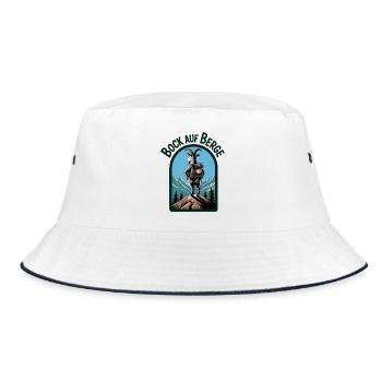 Bergziege mit Rucksack - Bucket Hat - Weiß/Navy - Vorne