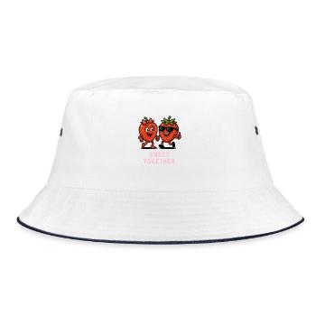  Erdbeeren Duo - süß zusammen Karikatur Pärchen  - Bucket Hat - Weiß/Navy - Vorne