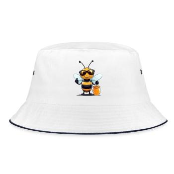 Sunglasses Bee with Honey Pot - Bucket Hat - white/navy - Front
