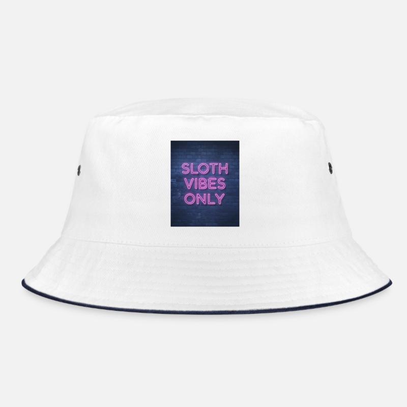 Sloth Vibes Only Neon Schrift auf Backsteinmauer Bucket Hat