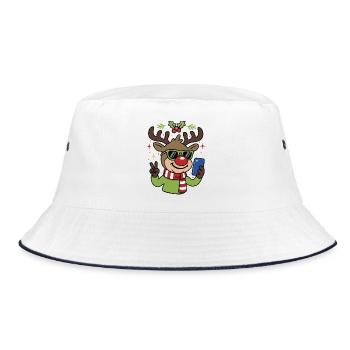 Christmas Selfie Reindeer with Glasses - Bucket Hat - white/navy - Front