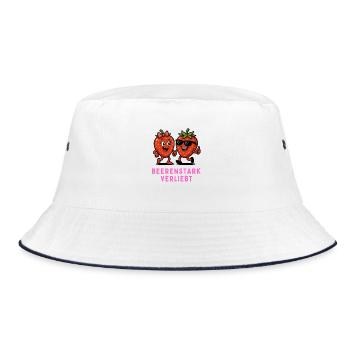 Beerenstark Verliebt Cartoon Erdbeeren Motiv  - Bucket Hat - Weiß/Navy - Vorne